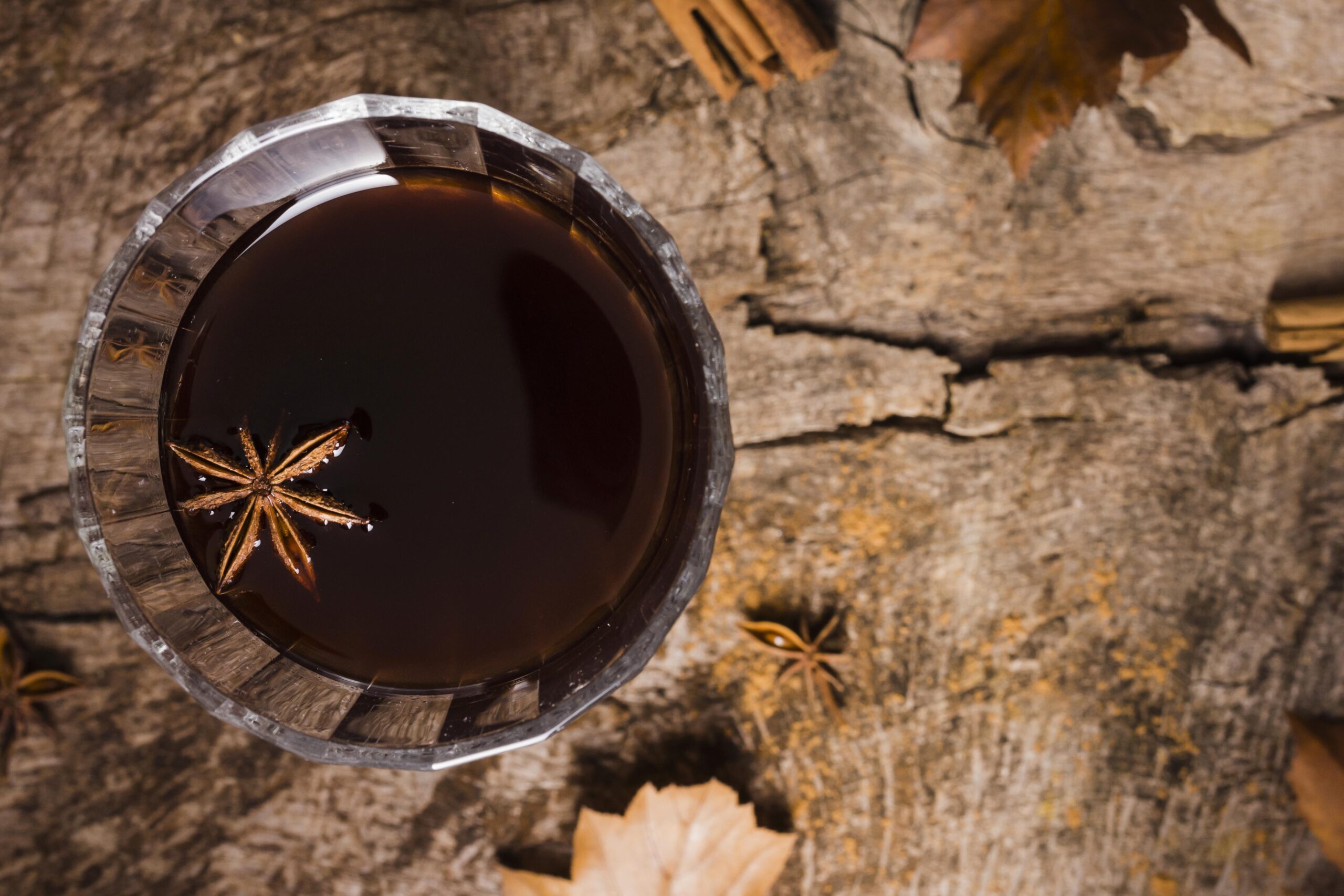 top view coffee glass with star anise